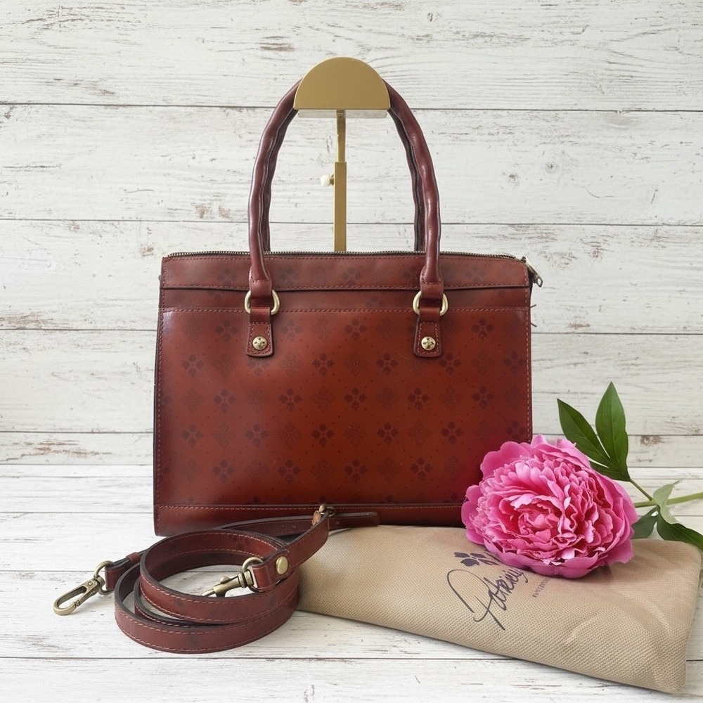 Patricia Nash Satchel Women Bag Cognac Leather Floret Embossed Crossbody Vintage